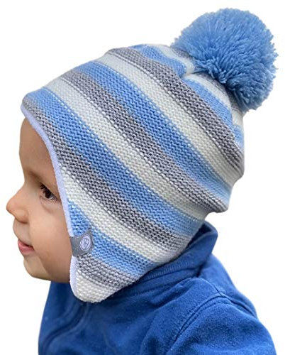 Hilltop Babymütze, hochwertige Kinder Wintermütze, Strickmütze, Kleinkind, doppellagig, Kinder Mützen/Farben:Blau-Grau 47-48cm