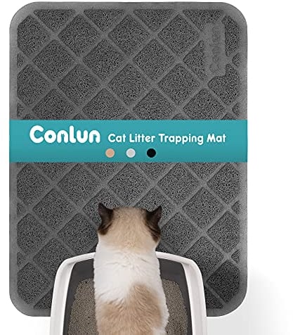 Conlun Katzenklo Matte Katzenstreu Matte, 61 x 43 cm Katzenklo Vorleger, Gitter Netz Streukontrolle Design Katzenklo Unterleger, Wasserdichtes Urinbeständiges Material, Leicht zu Reinigen (Grau)
