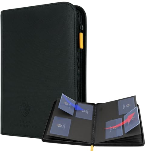 Card Guardian Sammelkarten Ordner 4 Pocket 160 Karten, Schwarz | Reißverschluss, Seitlicher Einschub, PU-Hardcover, Mikrofaser-Innenfutter, für TCG- & Sportkarten, 11 Farben