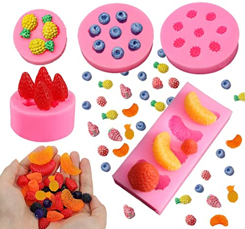 5pcs 3D Mini Ananas Fraise Orange Myrtille Mûrier Bougie Silicone Fruit Moule Gâteau Cupcake Décoration Savon Cire Bougie Enrobage Moule DIY Décoration De Gâteau Fournitures