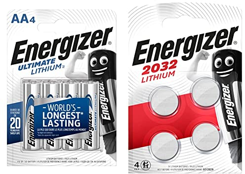 Energizer Batterien AA, Ultimate Lithium, 4 Stück & CR2032 Batterien, Lithium Knopfzelle, 4 Stück, Metallisch, Packung mit 4 Stück