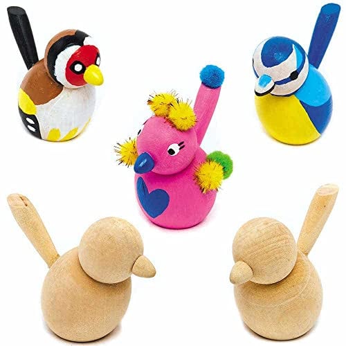 Baker Ross FC877 Vögel aus Holz zum Bemalen - 6er Pack, Holzfiguren für Kinder, Holzbasteleien zum Basteln und Dekorieren