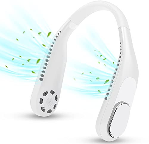 Wolepaz Neck Fan, Portable Neck Fan Hanging Round the Neck, Hands Free Bladeless Mini Fan, USB Rechargeable Personal Headphone Design Cooling Fan with 3 Speed for Sports Travel Outdoor Indoor (White)