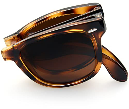Joopin Klassische Faltbare Sonnenbrille Damen Polarisiert Rechteckige und Faltsonnenbrille Herren Braun Retro Faltbrille UV400 (Retro Braun)