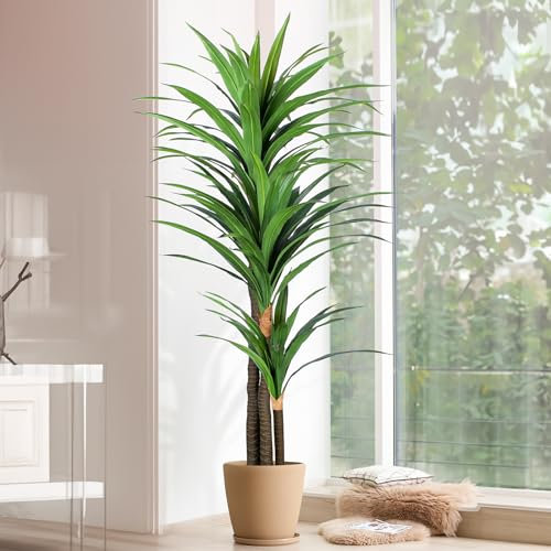 Artificial Yucca Tree, Dracaena Plant 6.5 Ft - Floor Silk Plants - Tall Aritificial Plants,Home Decor for Living Room, Bedroom, Garden - Indoor/Outdoor