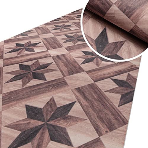 ANRO Küchenläufer Läufer Küchenteppich Flur Teppichläufer Polyester Abwaschbar Teppich Parket Stern Karo 180x51cm