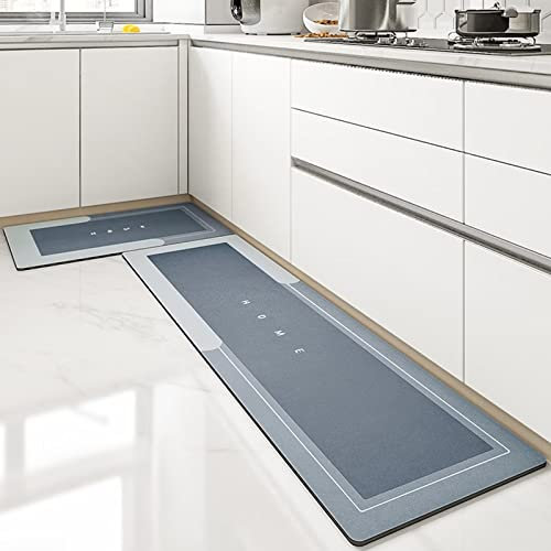 Alfombrilla Antideslizante Larga para Cocina, Alfombrilla Superabsorbente, Alfombras De Cocina Lavables Y De Secado Rápido, Parte Inferior Antideslizante De Goma (45 * 75cm, Rectángulo Azul)