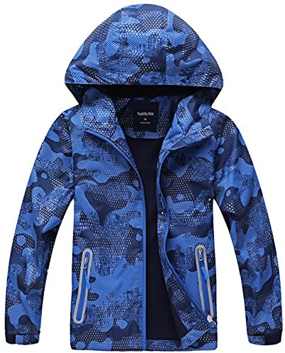 Blouson Imperméable Enfants, Manteaux Imperméables à Capuche pour Garçon Veste de Pluie Coupe Vent Veste de Pluie Légère Printemps Automne 9-10 Ans