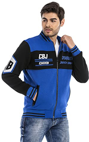 Cipo & Baxx Herren Sweatjacke Hoodie CL500 Saxeblau – Stylischer Pullover im Modernen Casual Streetwear Stil mit Reißverschluss & Kapuze für Alltag Freizeit & Party - CL500 Saxeblau L