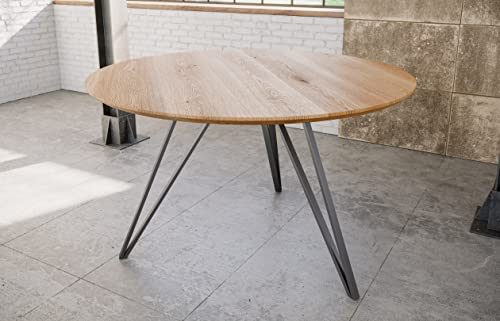 SAM Runder Esstisch 110 cm Dream, Eichenholz geölt, Esszimmertisch mit Schweizer Kante, Hairpin-Gestell Eisen Silber, massiver Holztisch, Tischplatte 26mm