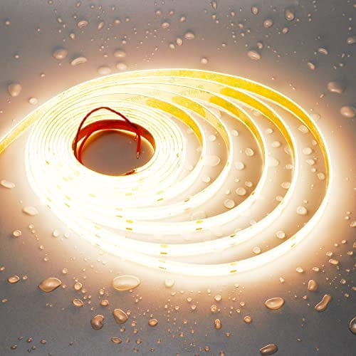 JOYLIT 24V COB LED Streifen 5M 3000K Warm Weiß 480LEDs/M IP65 Wasserdicht, CE UL ProLED 18W/M 9510LM Sehr Hell CRI 95+ Ohne Punkte Dimmbar LED Band für Gewerbe, Haushalt (Netzteil Nicht Enthalten)