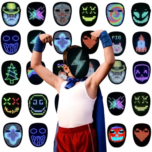 Depointer Life Kinder-LED-Maske mit Gestenerkennung, LED-beleuchtete Gesichtsmaske für Kostüm, Cosplay, Party, Maskerade, Alter 5–10
