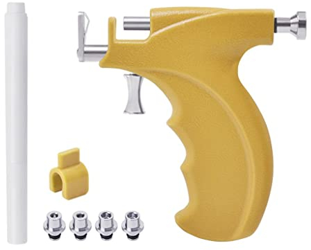 jojomis Ohr Piercing Kit, Ohr Nase Piercing Werkzeug, Edelstahl Körper Ohr Bauchnabel Piercing Maschine mit 4 Ohrringköpfen - Gelb