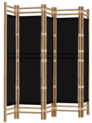 5 teilig Faltbar Paravent, Raumteiler Trennwand Wand Sichtschutz Raumtrenner Wandschirme Ideal für Wohnung Wohnzimmer Badmöbel, 200 cm Bambus und Canvas