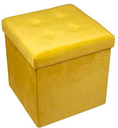 HomeHarmony® Velvet Folding Storage Bench Ottoman Footrest Seat Toy Box Storage Chest (Ochre, Medium)