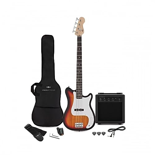 VISIONSTRING Electric Bass Guitar and Amp Kit for Adults & Beginners Full Size Bass Guitars sunburst