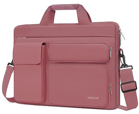 MOSISO Laptop Umhängetasche 16 Zoll,15-15,6 Zoll Kompatibel mit MacBook Air 15 Zoll M4 M3 M2 /Pro 16 M4 M3 M2 M1,Notebook mit 2 Erhöhten&1 Klappe&1 Horizontal Fach&Griff&Gürtel,Staubige Rose