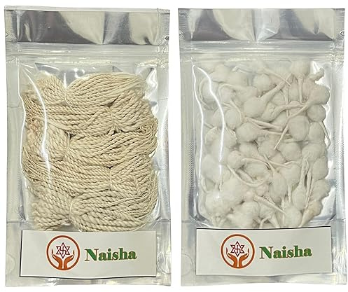 Naisha Combo-Packung mit 300 + 300 handgerollten Puja-Dochten aus Bio-Baumwolle & handgemachte gedrehte Baumwolldochte lange Bati für Öllampe Diya Jyot Batti Licht im Tempel / Öllampen / Diwali /