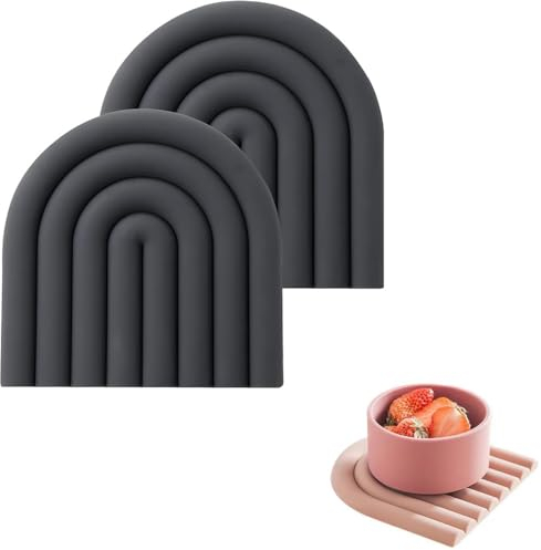 YGMXZL 2 Stück Topfuntersetzer,Regenbogen Silikonuntersetzer für Heiße Töpfe und Pfannen, Hitzebeständige Matte | Topflappen für die Küche (Schwarz)