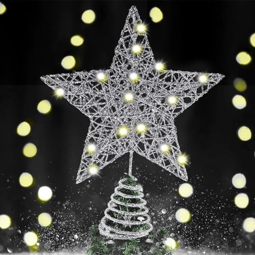 Weihnachtsstern Baum Topper, beleuchtete Weihnachtsbaum-Spitze mit 20-warmen weißen Lichtern, Batterie im Weihnachtsbaum Top Stern für Weihnachtsbaum Indoor Party Home Office Dekoration