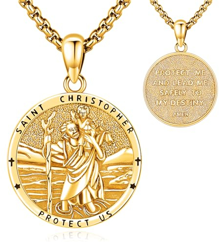 Eusense Sankt Christophorus Anhänger 925 Silber Sankt Christophorus Anhänger Kette Sankt Christophorus Halskette Schmuck Religiöses Amulett für Männer Frauen
