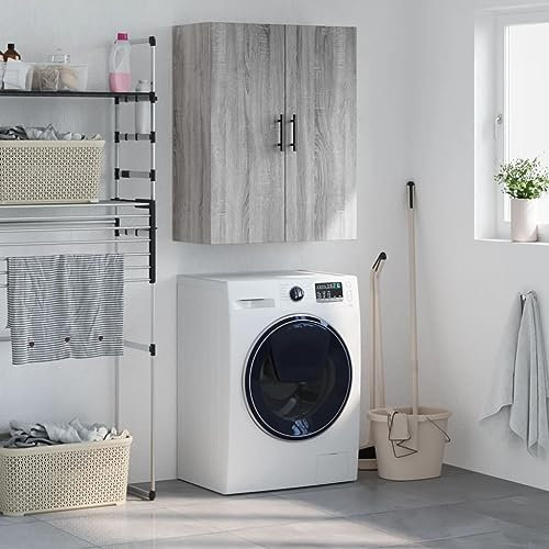 Hovothy Wandschrank 69,5x34x90 cm Lagerschrank Hängeschränke Wohnzimmer Badhänge Schrank Küchenschrank Hängend Badschrank Schmal Hängend Küche Wäscheraum GrauSonoma