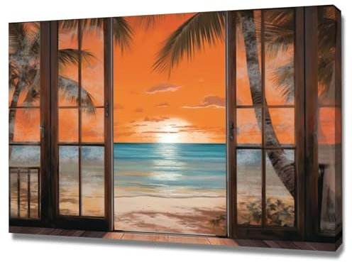 SHYAMIC Poster Strand und Meer Natur, Sonnenuntergang im Beach House Wandposter Kunstdruck Wandbild Wandbilder Wand Bild auf Poster Wohnzimmer Schlafzimmer Küche - 20x30cm Gerahmt