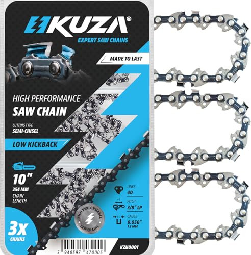 Catena per motosega da 25,4 cm, passo 3/8, calibro 127 cm, 40 maglie, in acciaio tedesco, adatta per Makita, Echo, Remington RM1035P, Worx WG309, Sun Joe SWJ803E, Craftsman e altri – S40 (3 catene)