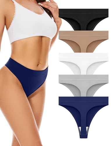 VOENXE Perizoma Tanga Donna Mutande Senza Cuciture,Brasiliana Vita Alta | Mutandine String Invisibili Microfibra Slip,Seamless Women Thong Underwear,Sport Comodi Elastici Panties,Multipack da 5 Pack