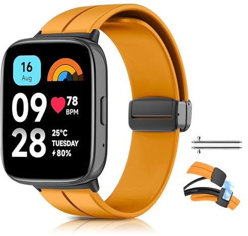 KeHowy Cinturino Compatibile con Xiaomi Redmi Watch 3 Active, Silicone Magnetico Sport Regolabile Cinturini Compatibile con Xiaomi Redmi Watch 3 Active, Giallo