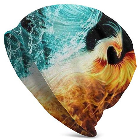 Multifunktions-Beanie-Mütze für Damen und Herren, Totenkopfmütze, Schlafmütze, Strickmütze, Eiswasser-Feuer-Flamme, One size