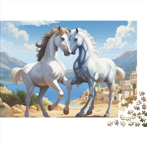 Two White Horses on A Mountain Field Jigsaw Puzzle 1000 Teile Holzpuzzle Geschenk Für Liebe Und Freund Buntes Puzzle Wohnkultur Für Erwachsene Und Familien 1000 Teile (75x50cm)