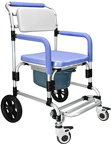 Shower Chair with Arms and Wheels, Commode Chair Wheelchair-Moving Bedside Commode and Toilet Adult Wheelchair and Lightweight Walker Disabled, Shower with Brake Wheelchair D