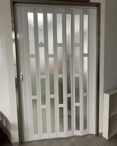 ZIMGOD Concertina Door White Accordion Folding Door for Internal Kitchen Bathroom, Foldable Sliding Door Tall 203cm, Room Divider Fold Door Screen with Magnetic Door Posts(175x203cm (68 7/8 x 80))