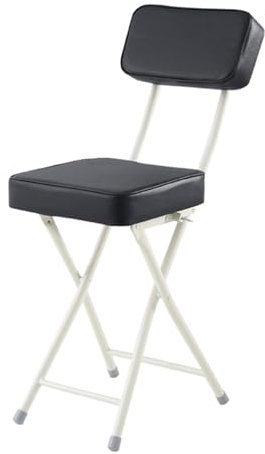 48cm de Alto Taburete de Bar Plegable Tapizado en PU, Silla Alta Cuadrada con Respaldo, Sillas de Cocina de Altura de Mostrador Portátiles para Interior, Exterior(Zwart)