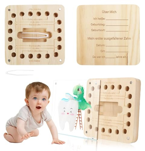 TGFIX Zahndose Milchzähne Jungen Dinosaurier Milchzahndose Dino Holz Zahnbox für Milchzähne Milch Zähne Box Weihnachtsgeschenk Geburtstagsgeschenk für Jungen ab 4 5 6 7 8 Jahre