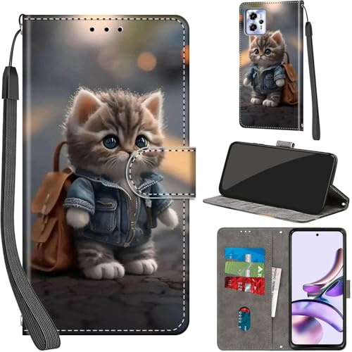 Haninsuze Handyhülle für Motorola Moto G13 / G23 / G53 Hülle, Katze | PU Leder, Klappbar, Kartenfächer, Ständer, Kameraschutz, Brieftasche, Magnet, Stoßfeste, Muster Motiv