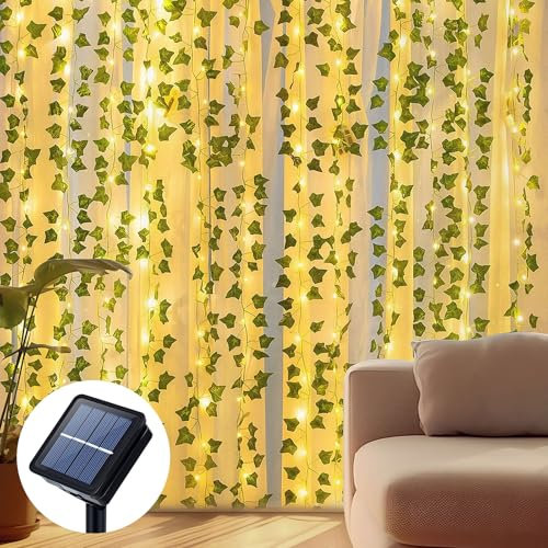 Qoosea Luces Solares de Cadena 12M 100 LED 8 Modos Guirnalda Luces de Hadas Hojas de Hiedra Artificial Luces de Cadena Impermeables para Decoración de Jardín Patio Balcón Fiesta Navidad