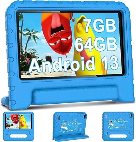 AOCWEI Tablet Android 13 7-Zoll für, 7GB RAM 64GB ROM/TF 512GB, Elterliche Kontrolle, Bildung + Spiele, Dual Kamera| WiFi6| BT5.0| Tablet mit Hüllen (blau)