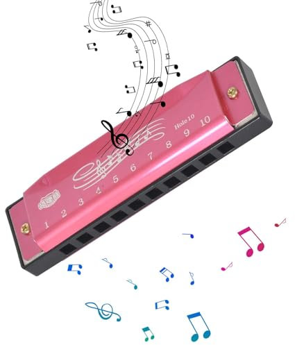 Mundharmonika 10 Holes Mundharmonika C Dur, Blues Mundharmonika Set, Mit Etui, Blues Harpes Mundharmonika, Professionelles Diatonic Blues Harmonica, Für Profis, Anfänger, Kinder (Rose-rot)