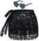 Glitzer Rock Damen Fransen Rock Glitzer mit Hippie Brille Mini Latein Rock Kurz Bauchtanz Kostüm Rave-Kostüm für Frauen Mädchen (DE/NL/SE/PL, Alphanumerisch, Einheitsgröße, Regular, Regular, Schwarz)