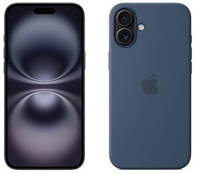Apple iPhone 16 Plus (256 GB) - Negro + Funda de Silicona con MagSafe - Denim