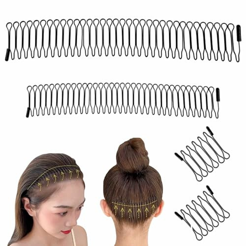 4x Haarreif mit Klammern, elastischer Haarreifen Männer Set, Metall | Robustes Zickzack Haarreif, unsichtbares Haarreifen Damen Haarband, flexible Clips für Sport, Yoga & Fitness