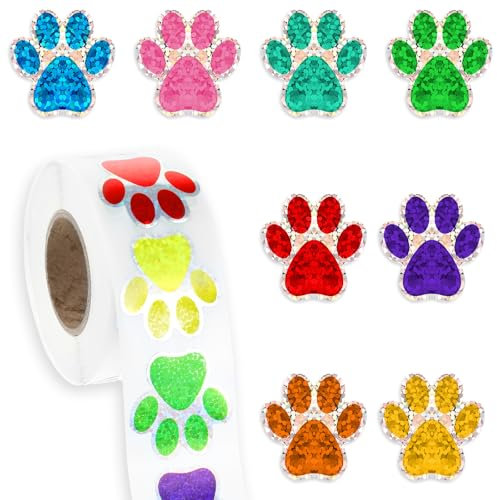 500 Stück Hunde Pfoten Glitzer Aufkleber, Glitzernde Aufkleber Hund Kinder 2.5cm Belohnung Sticker Selbstklebend Dekorative Aufkleber Bunt Glitzer Sticker für Scrapbooking,Grußkarten,Geschenke,Basteln