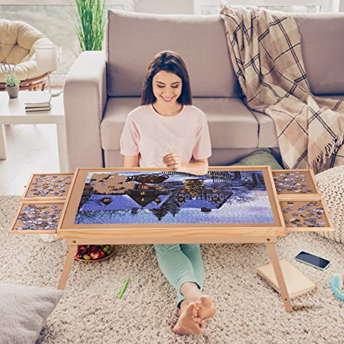 G TALECO Gear Puzzlebrett 1500 Teile, Puzzletisch mit 4 Schubladen und Abdeckung, 87 x 67 cm tragbarer Puzzletisch mit klappbaren Beinen für Erwachsene und Jugendlic