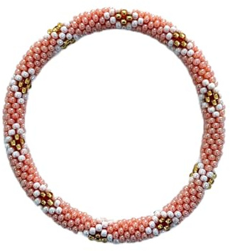 Yvelise Bracelet Népalais en perles - Rose fleurs or