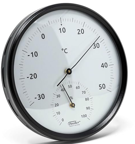 Fischer 186TH-06 Thermo-Hygrometer 160mm Bimetall-Thermometer und Hygrometer aus Edelstahl schwarz - Made in Germany