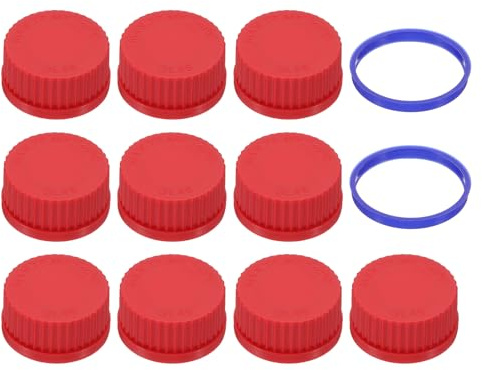 PATIKIL 10 Pcs GL45 Screw Caps, 45mm Polypropylene Cover Seal Screw Cap Thread Media Bottles for GL45 Media Bottles Glass, Red