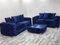 Luxuriöses modernes Chesterfield-Sofa-Set aus blauem Plüschsamt für Wohnzimmer, Ashley, gepolstert, 3 + 2-Sitzer, Ecksofas und Couches