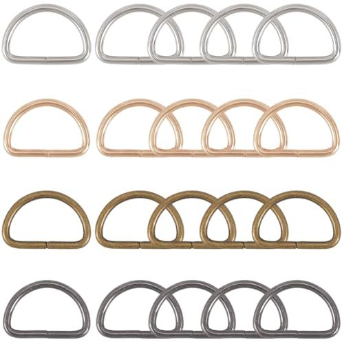SOFPLATE1 Box 20Pcs 4 Colors Metal D Rings 1.25 inch Purse Strap Hardware Small Semi Circular Non Welded Dee Shape Mini Heavy Duty Hooks D-rings for Sewing Webbing Backpacks Dog Collars Bags Lanyard